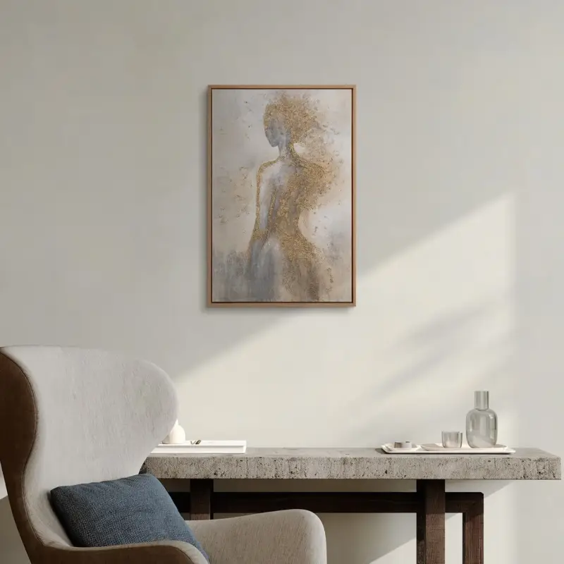 Bon Plan „Goldene Aura" – Figuratives Goldgemälde Frau handgemalt mit Rahmen, 60x40 cm