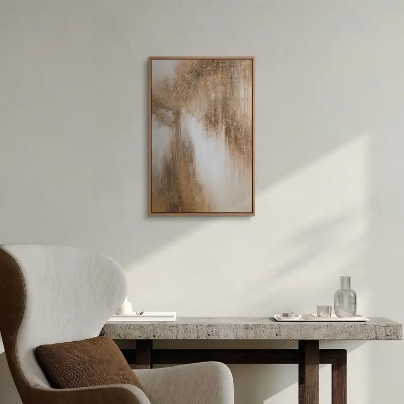 Satisfait Ou Remboursé „Honigdunst" – Abstraktes Goldgemälde handgemalt mit Rahmen, 60x40 cm