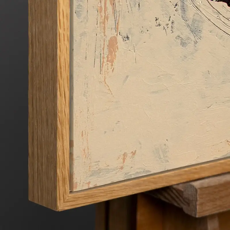 Abstract Modern Schilderij In Lijst – Handgeschilderd Canvas Met Expressieve Vorm - 120x80 Natur Holz Rahmen Solde