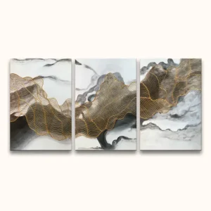 3-Luik Goudweb - Acrylverf op canvas - 150x200cm (x3) Satisfait Ou Remboursé