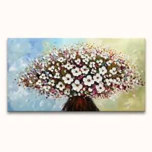 Wit Roze Bloemen – Dikke olieverf op canvas - 80x40cm Bon Marché