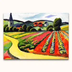 Achat Immédiat August Macke – Landschap met Kerk en Weg - 170x125cm