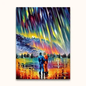 Achat Immédiat Couple under the Aurora Borealis - Leonid Afremov signature - 30x40cm