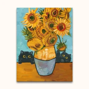 Achat Immédiat Twaalf Zonnebloemen en Twee Katten - 50x60cm