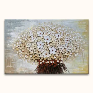 Witte Bloemen – Dikke olieverf op canvas - 90x65cm Remise