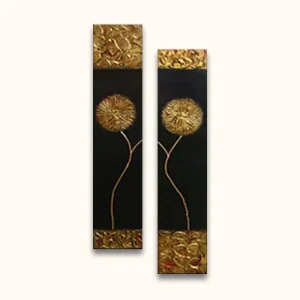 2-Luik Gouden Bloemen - Acrylverf op canvas - 20x80cm (x2 stuks) Offre Spéciale