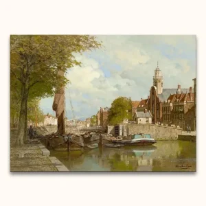Achat Immédiat Karel Klinkenberg - Zonnig gezicht op oud Rotterdam - 140x126cm