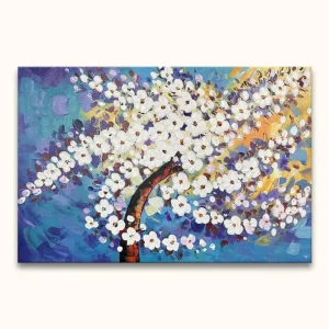 Achat Immédiat Meidoorn in Bloei – Dikke olieverf op canvas - 90x60cm