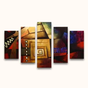 Abstract Cubism – Olieverf 5-Luik - 40x60cm (x2) + 30x80cm (x2) + 30x100cm Nouvelle Collection
