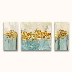 3-Luik Golden Trees - Acrylverf op canvas - 40x80cm (x2) en 80x80cm Quantité Limitée