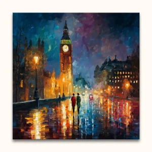 Achat Immédiat Lovers in London - Leonid Afremov signature - 180x180cm