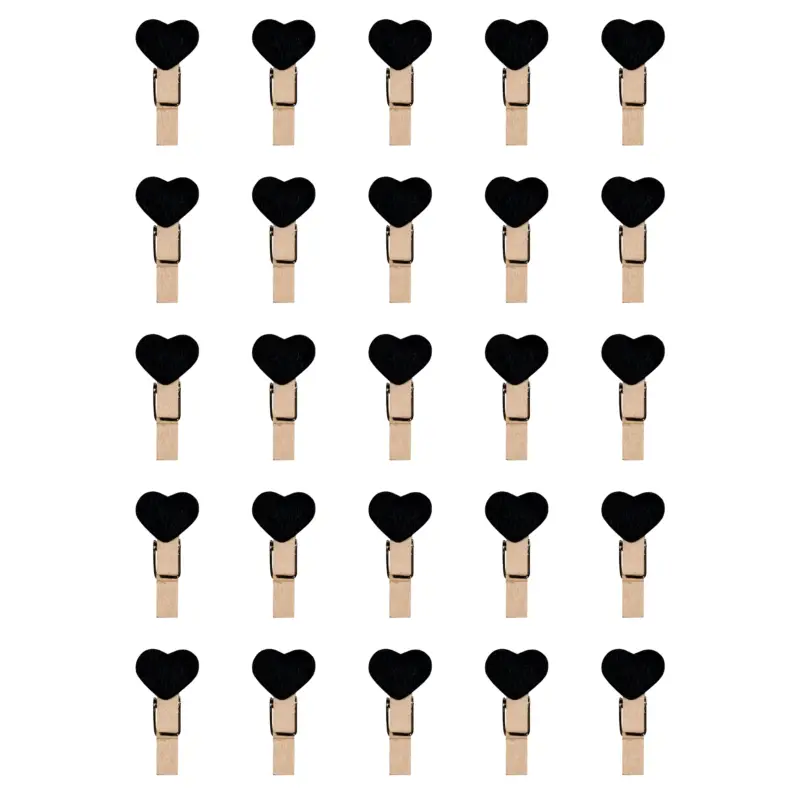 QUVIO Wasknijpertjes hout met hartje 25 stuks - Zwart Retour Gratuit
