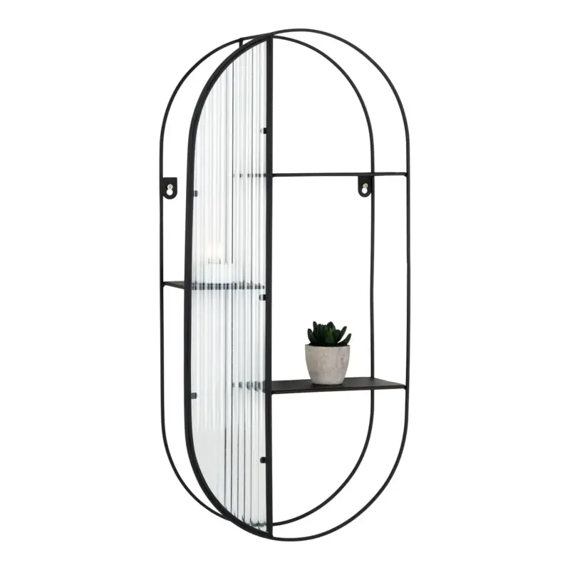 QUVIO Wandrek Mila - 3 Planken - Staal - Glas - Zwart Offre Spéciale