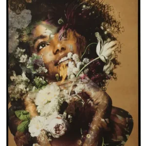 J-Line wanddecoratie Vrouw Bloemen - canvas|hout - mix Remise