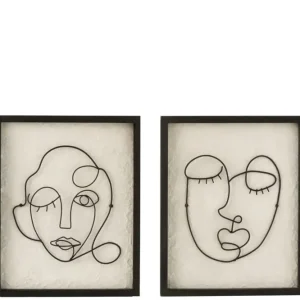 Bon Plan J-Line wanddecoratie Gezichten - metaal|hout - zwart|wit - s