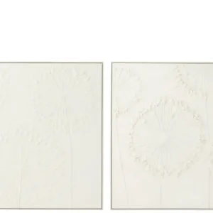 Marque J-Line wanddecoratie Dandelion - canvas - ecru - 2 stuks