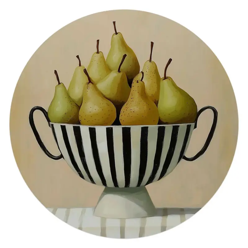 Seulement Aujourd’hui Reinders - Schaal met peren - Glasschilderij Ø 70 cm - Groen