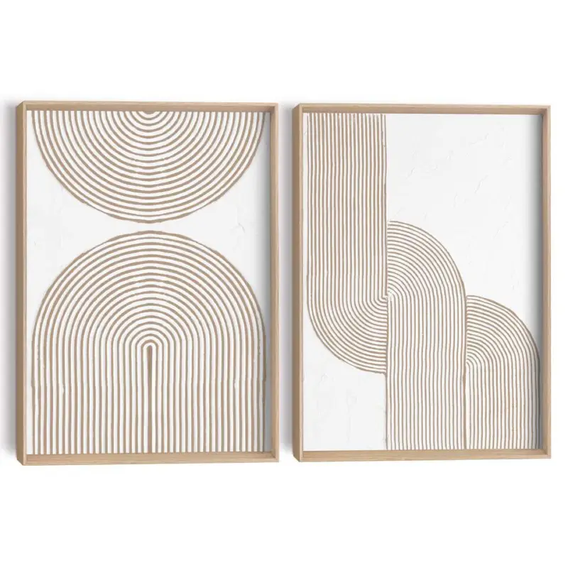 Abstracte wanddecoratie set met structuur Taupe bogen - 40 x 30 Promotion Saisonnière