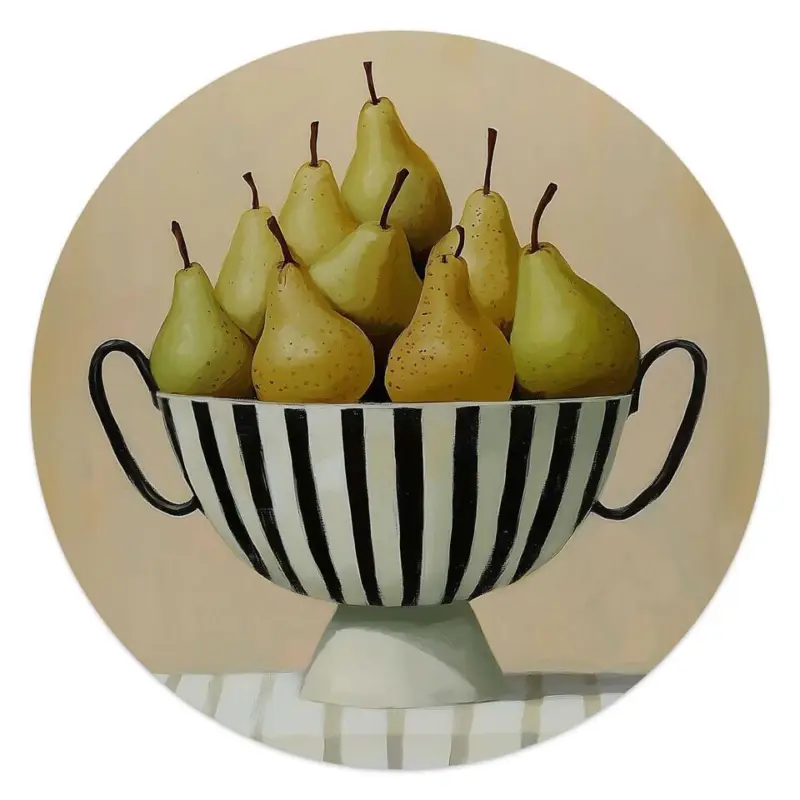 Bon Plan Glasschilderij Schaal met peren - Ø 50 - Groen
