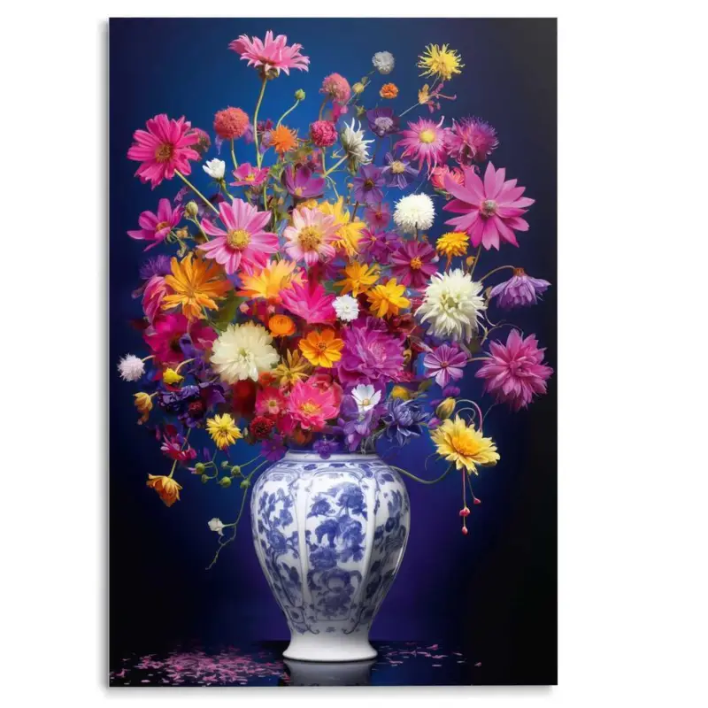 Expédié Aujourd’hui Glasschilderij Delft Bloemen - 116 x 78 - Bont