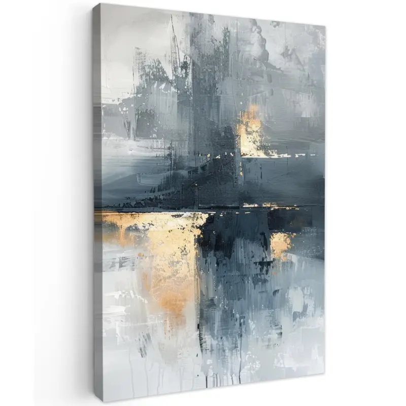 Vente Directe Canvas Schilderij 80x120 cm Kunst - Grijs - Goud - Abstract