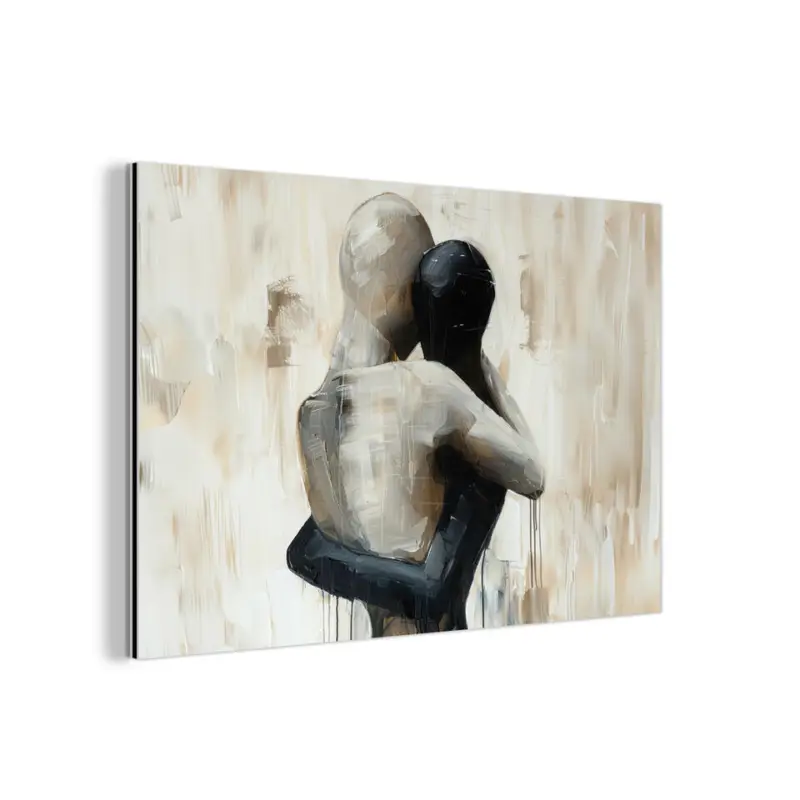 Aluminium Schilderij 90x60 cm Abstract - Liefde - Zwart wit - Modern Satisfait Ou Remboursé