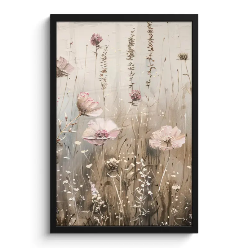 Solde Poster met lijst 40x60 cm Bloemen - Roze - Modern - Beige