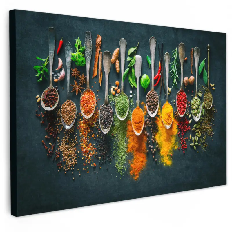 Canvas Schilderij 60x40 cm Kruiden - Specerijen - Lepels Produit De Marque