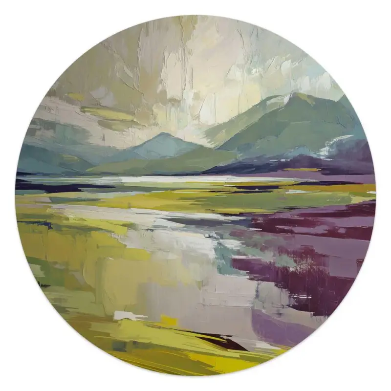 Achat Immédiat Glasschilderij Geschilderd landschap - Ø 50 - Groen