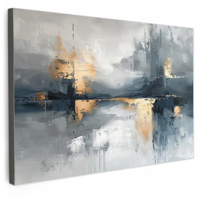 Canvas Schilderij 90x60 cm Kunst - Grijs - Goud - Abstract Offre Spéciale