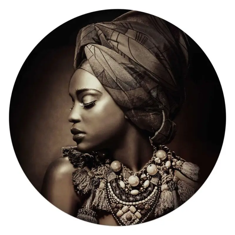 Seulement Aujourd’hui Glasschilderij Afrikaanse vrouw - Ø 70 - Bruin