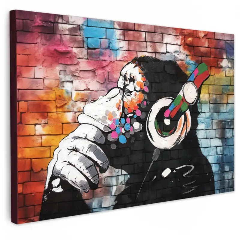 Canvas Schilderij 90x60 cm Aap - Graffiti - Muziek Nouvel Arrivage
