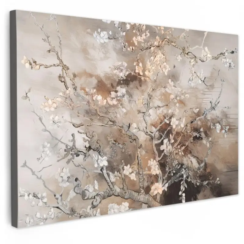 Canvas Schilderij 90x60 cm Amandelbloesem - Kunst - Van Gogh - Beige - Abstract Dernier Modèle