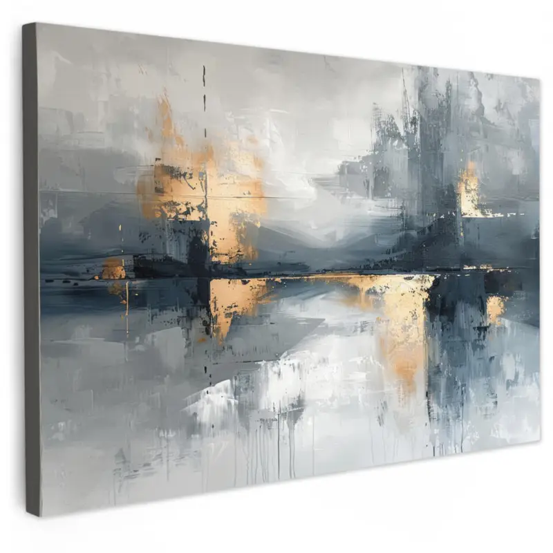 Canvas Schilderij 60x40 cm Kunst - Grijs - Goud - Abstract Super Prix