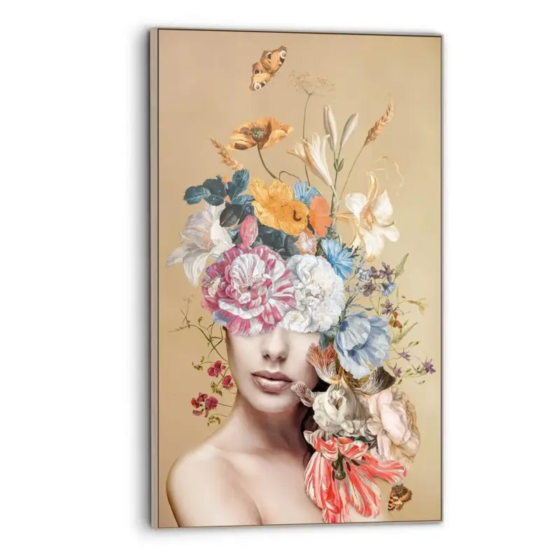 Art Frame Vrouw met bloemen - 118 x 70 - Goudkleurig Solde