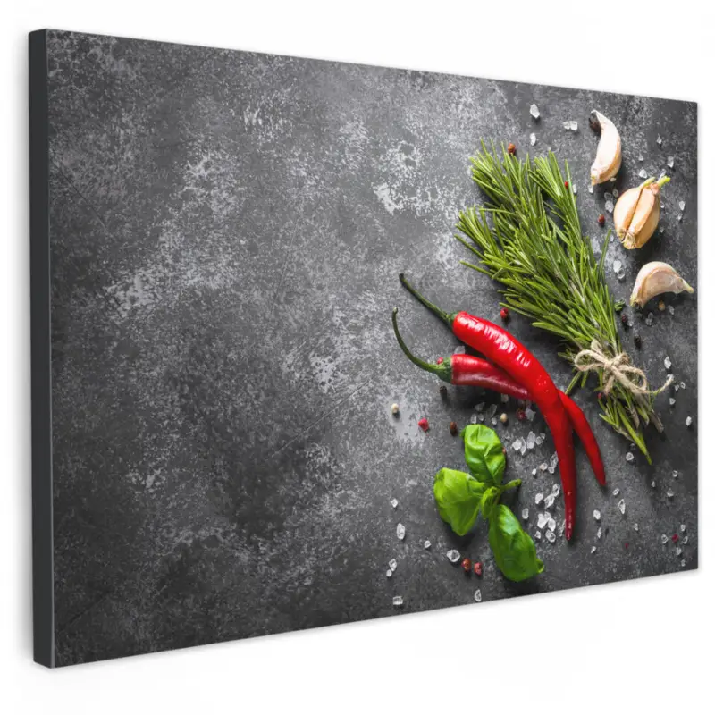 Canvas Schilderij 60x40 cm Peper - Kruiden - Specerijen - Beton Bon Marché