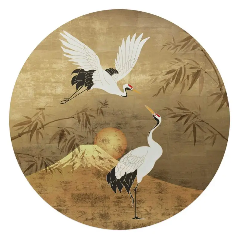 Affaire À Saisir Glasschilderij Kraanvogels - Ø 70 - Goudkleurig
