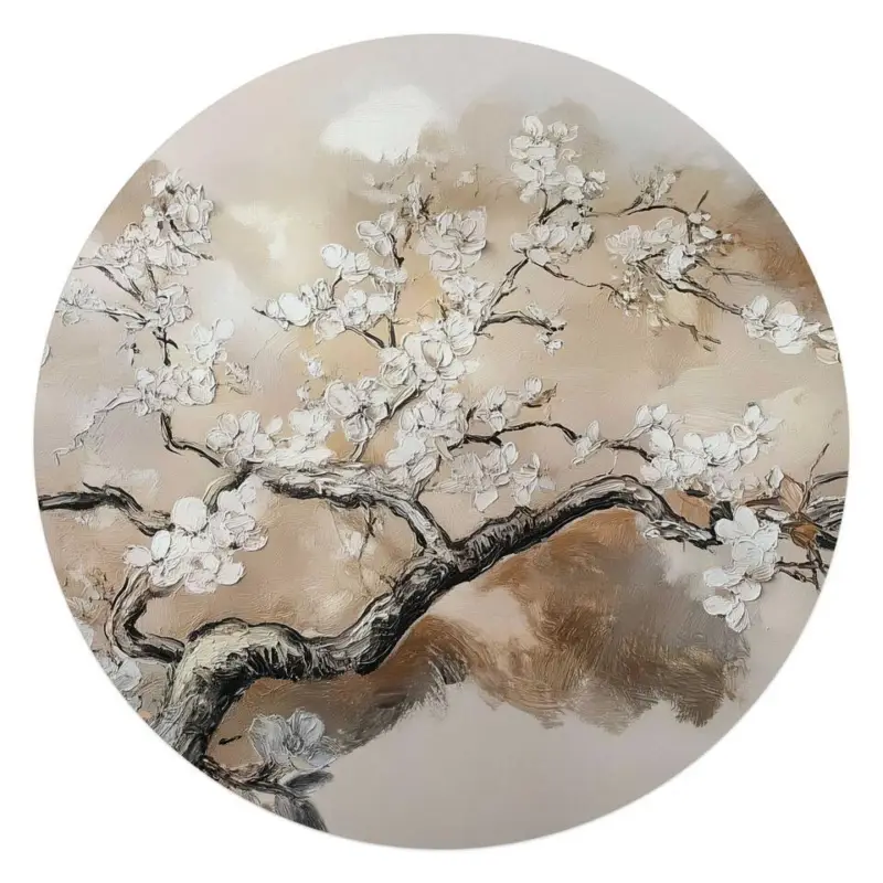 Expédition Rapide Glasschilderij Boom in bloei - Ø 70 - Beige