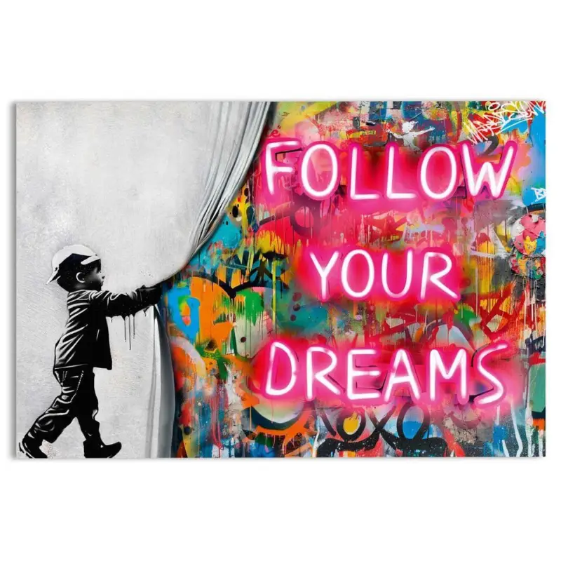 Solde Glasschilderij Street art follow your dreams - 78 x 116 - Bont