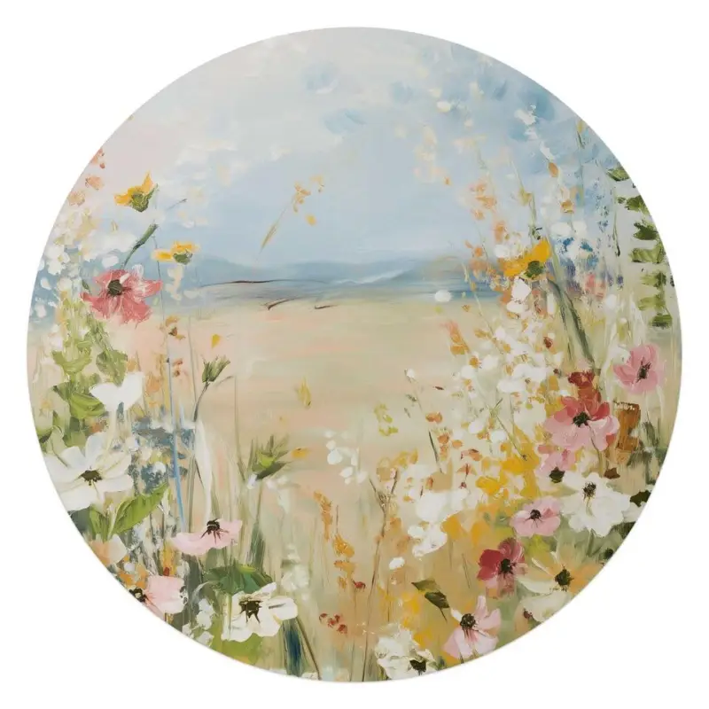 Bon Plan Glasschilderij Veld in bloei - Ø 70 - Beige
