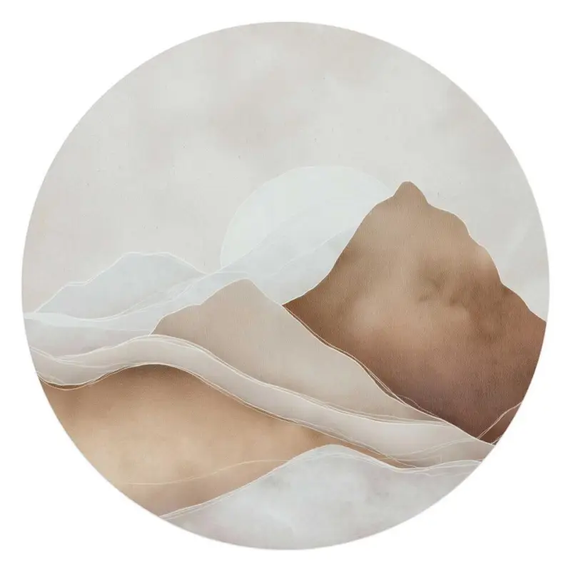 Usine Directe Glasschilderij Zon achter de bergen - Ø 70 - Beige