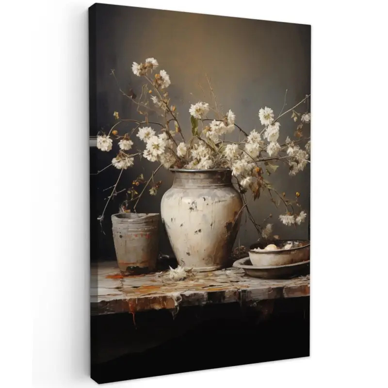 Vente Flash Canvas Schilderij 80x120 cm Stilleven - Bloemen - Boeket - Vaas - Wijn