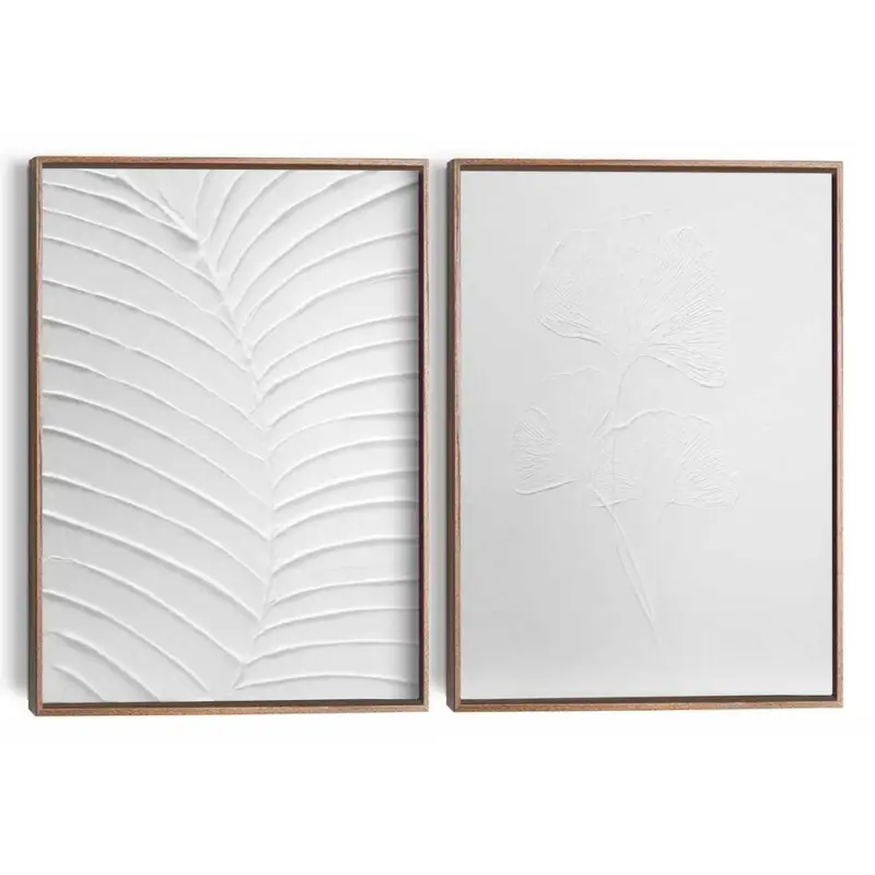 Usine Directe Abstracte wanddecoratie set met structuur Minimalistische bladeren - 40 x 30