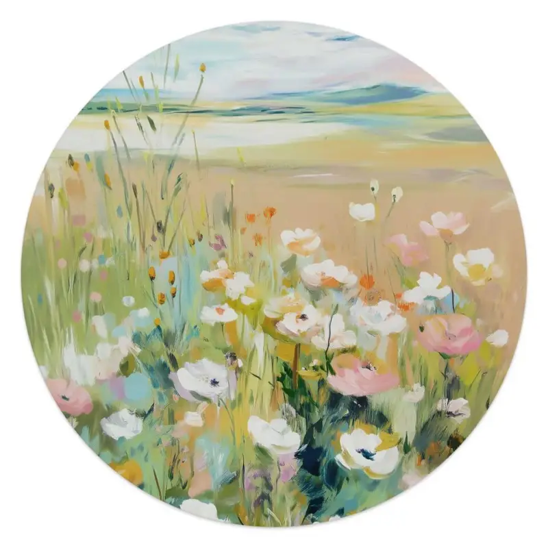 Usine Directe Glasschilderij Bloemenveld in Zomerlicht - Ø 50 - Groen