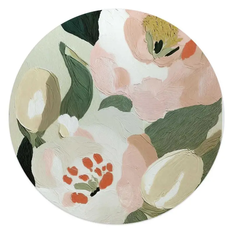 Vente Directe Glasschilderij Pastel bloemen - Ø 50 - Groen