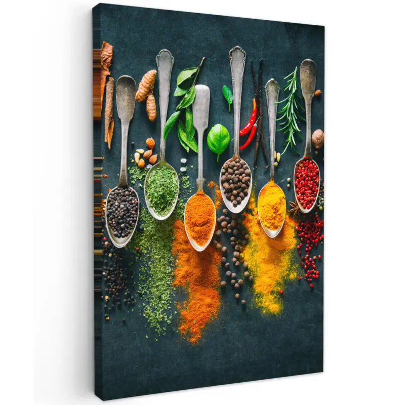 Canvas Schilderij 80x120 cm Kruiden - Specerijen - Lepels Nouvel Arrivage