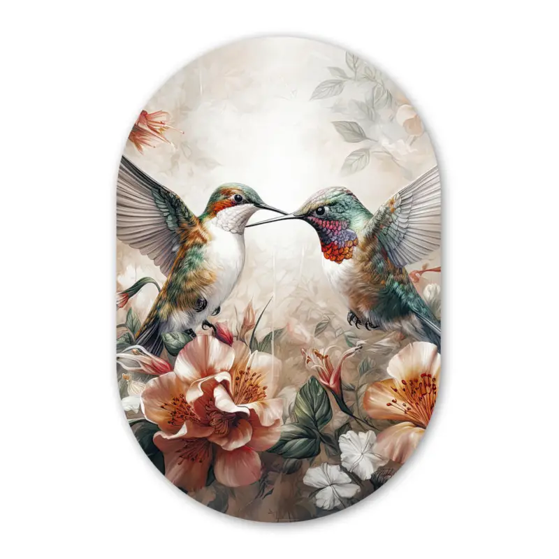 Vente Flash Wandcirkel 40x60 cm Kolibrie - Vogels - Bloemen - Natuur