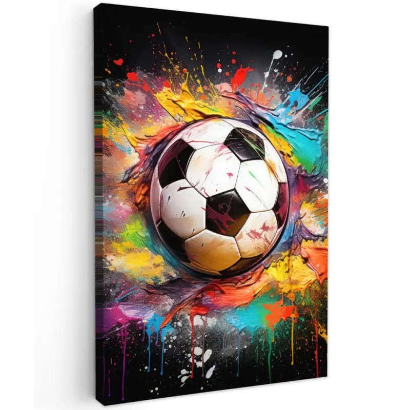 Canvas Schilderij 80x120 cm Voetbal - Verf - Kleuren - Zwart - Wit Remise