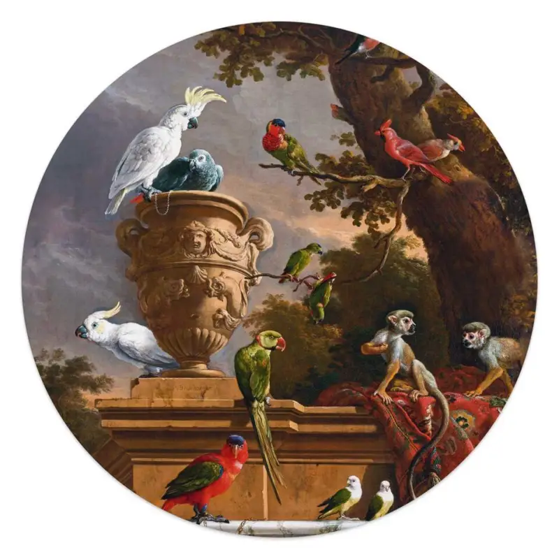 Achat Immédiat Plexiglasschilderij De Ménagerie Melchior d´Hondecoeter - Ø 50