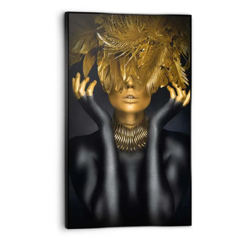 Art Frame Vrouw met gouden veren - 118 x 70 - Goudkleurig Commander Maintenant